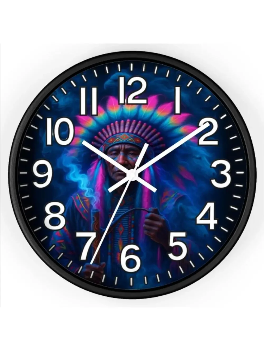 Native American Black Light Spiritual Glow In The Dark Wall Clock New!